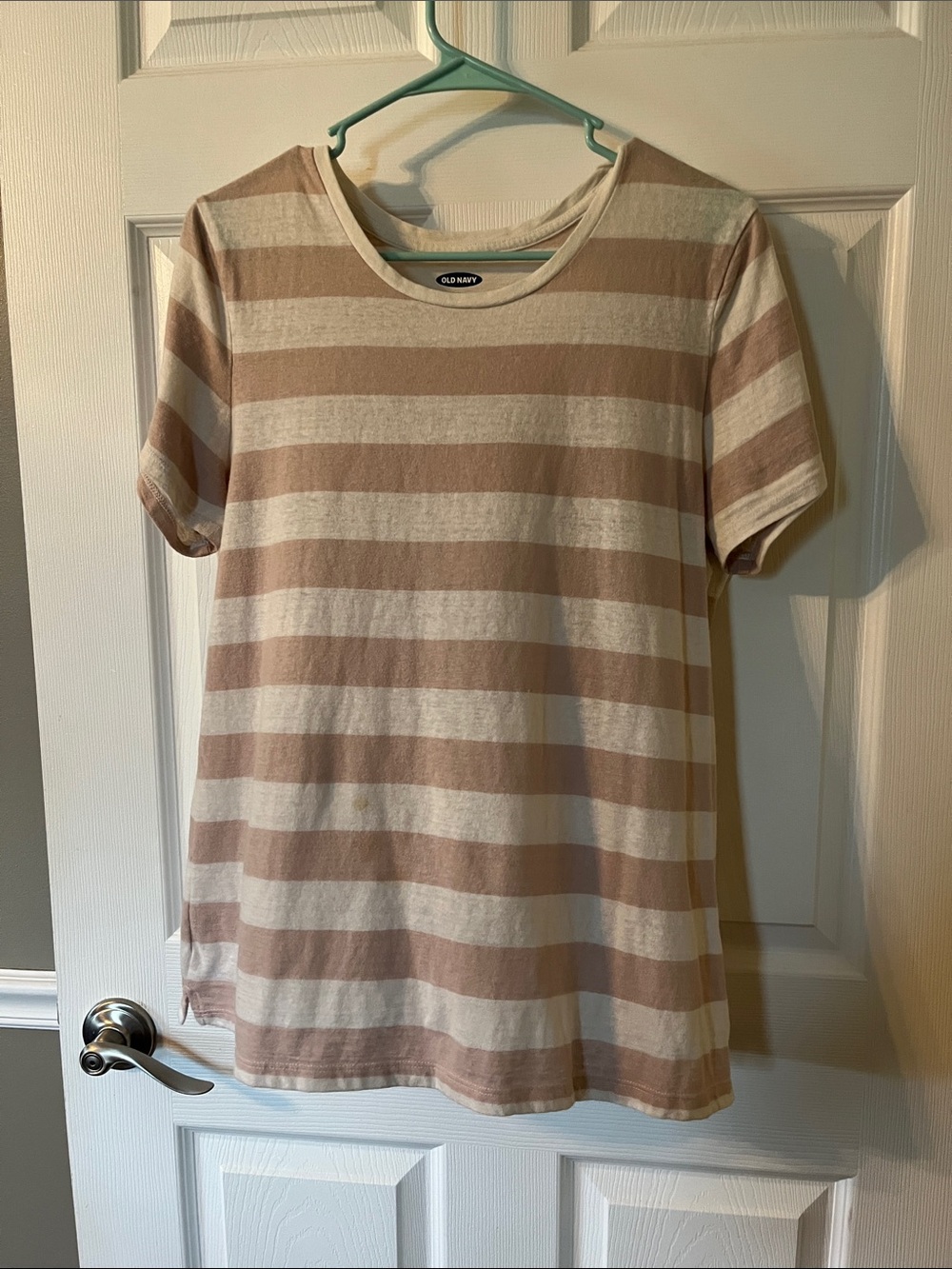 Old Navy Beige and Cream Striped Short Sleeve Tee